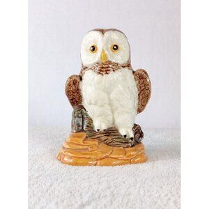 Owl Figurine Ceramic Glossy Finish 6.25" Brown Cream Signed DOT 90' Bird Warm Co